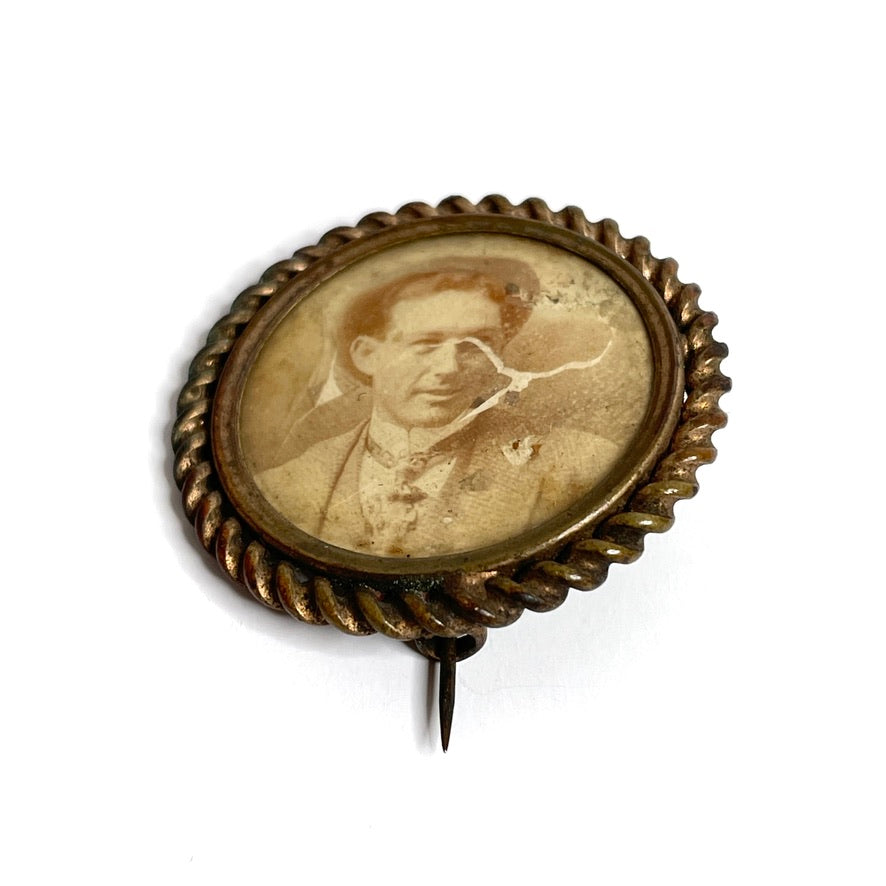 Antique Photographic Mourning Brooch Victorian Young Man