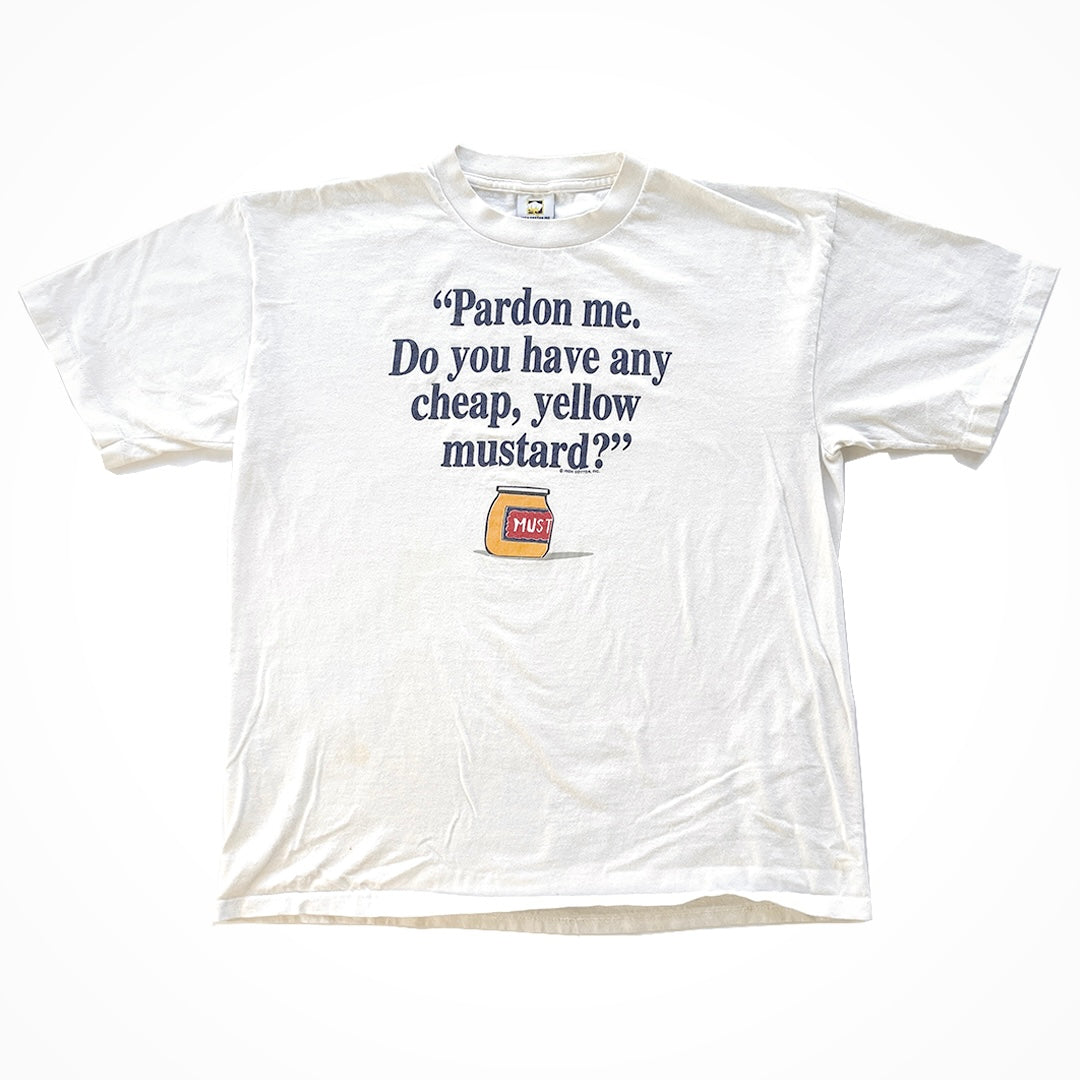 90s Vintage Cheap Yellow Mustard T-Shirt White (L)