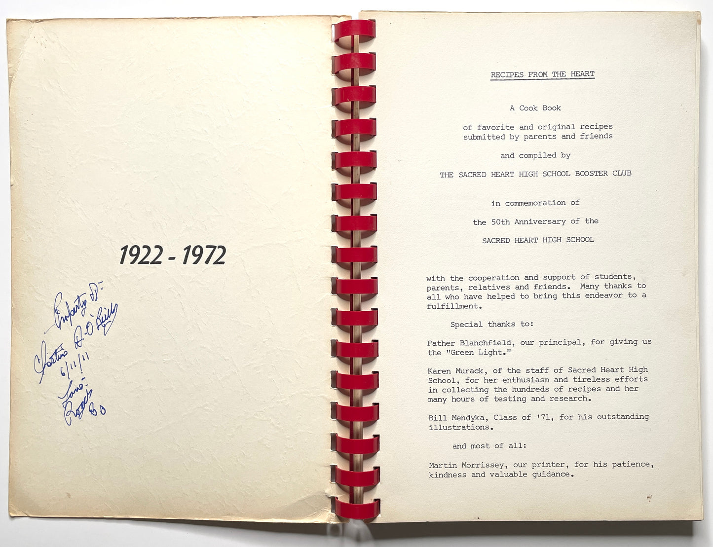 Sacred Heart High School 50 Year Anniversary Cookbook 1972 Waterbury CT - 70s Vintage Spiral Bound Illustrated Recipe Book