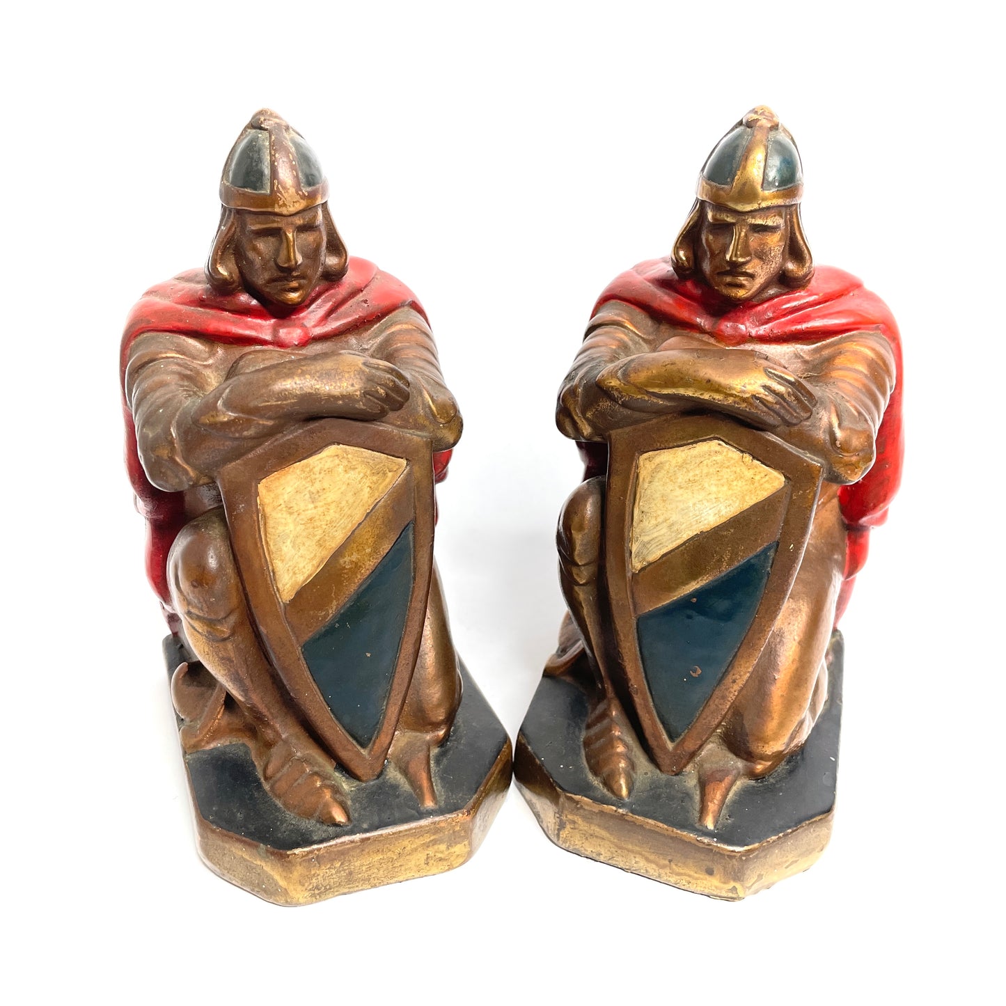 Marion Bronze 'Crusaders' Knight Bookends 1930s Bronze Clad