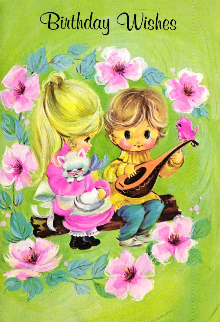 Birthday - Mandolin - Vintage Greeting Card