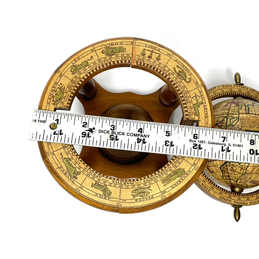 17th Century Style Wooden Terrestrial Mini Globe w/ Zodiac Signs