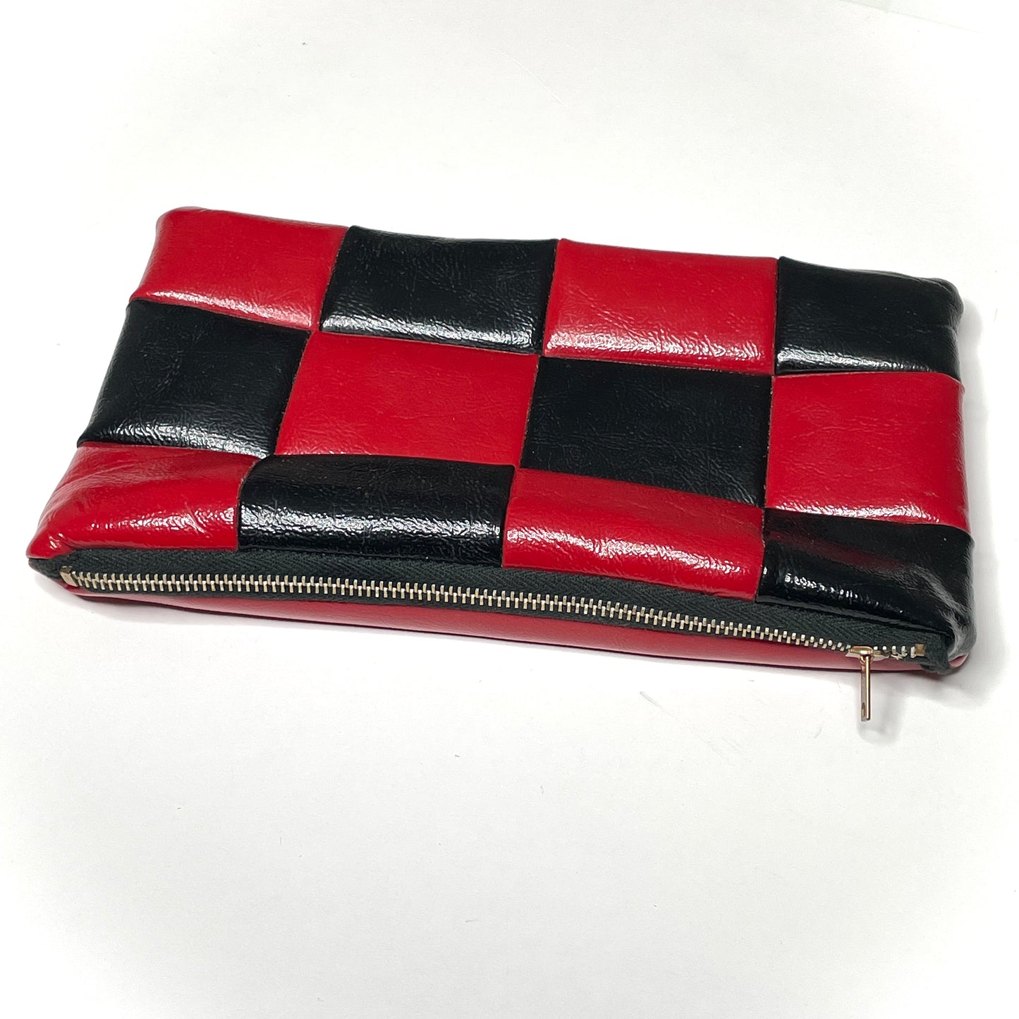 Checkered Faux Leather Zipper Travel Pouch 80s Dandy Bag