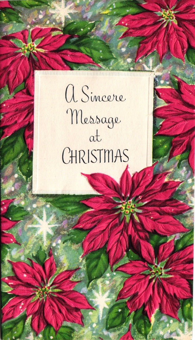 Christmas - Poinsettias - Slim Vintage Greeting Card - Embossed