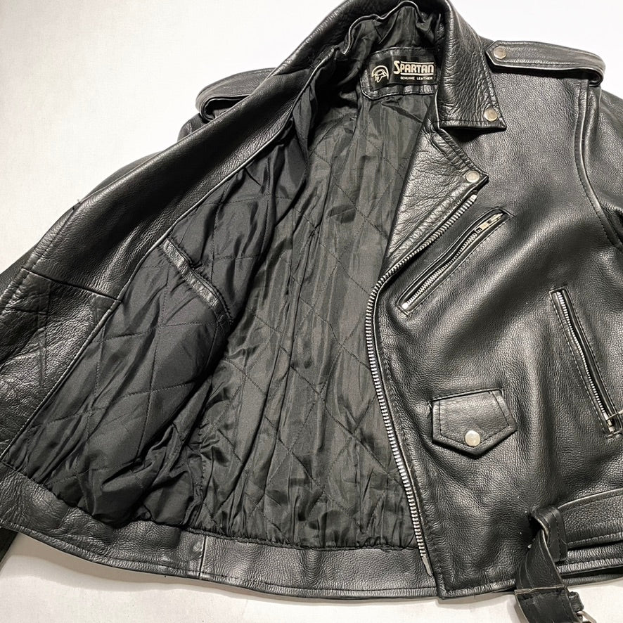 Double Rider Leather Jacket - Heavy Vintage Spartan Genuine Cowhide Size 40 / M