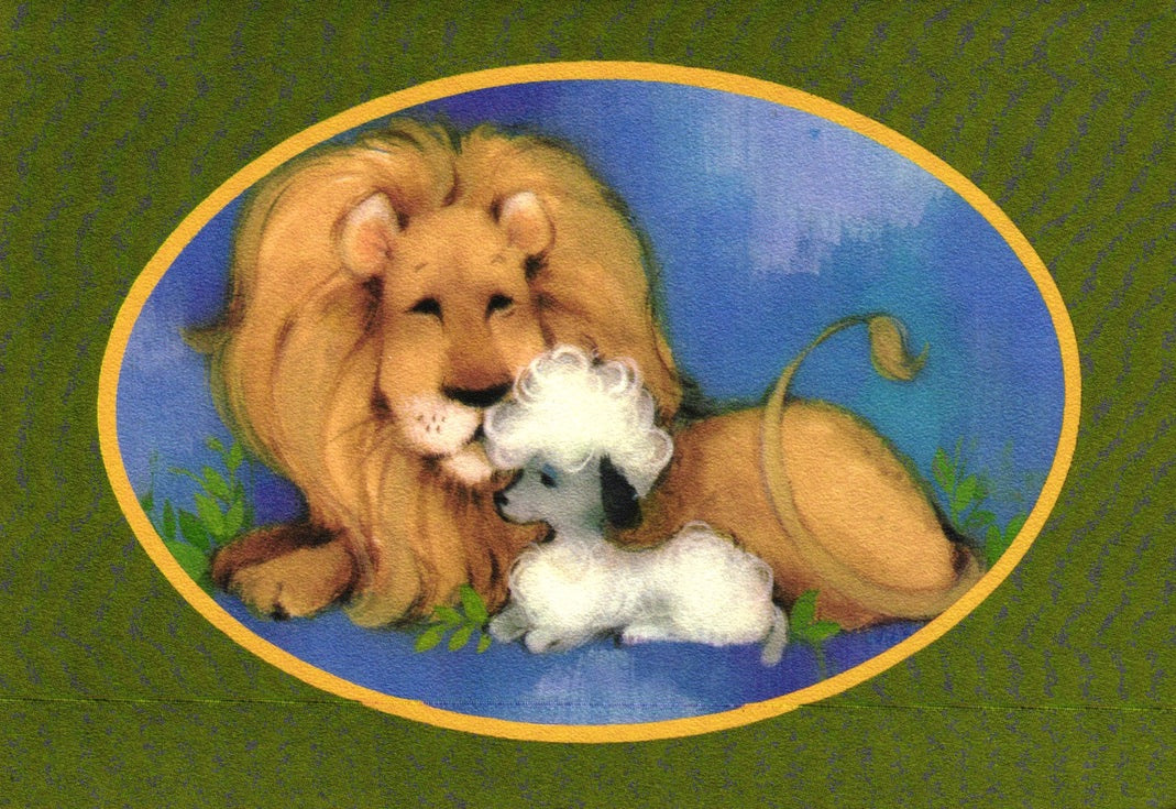Christmas - Poodle and Lion - Textured Vintage Greeting Card - Hallmark