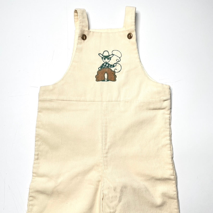 Cowboy Appliqué Cream Corduroy Overalls 4T
