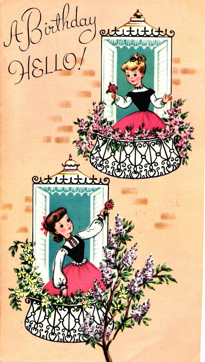 Birthday - Gal Pals - Glossy Vintage Greeting Card