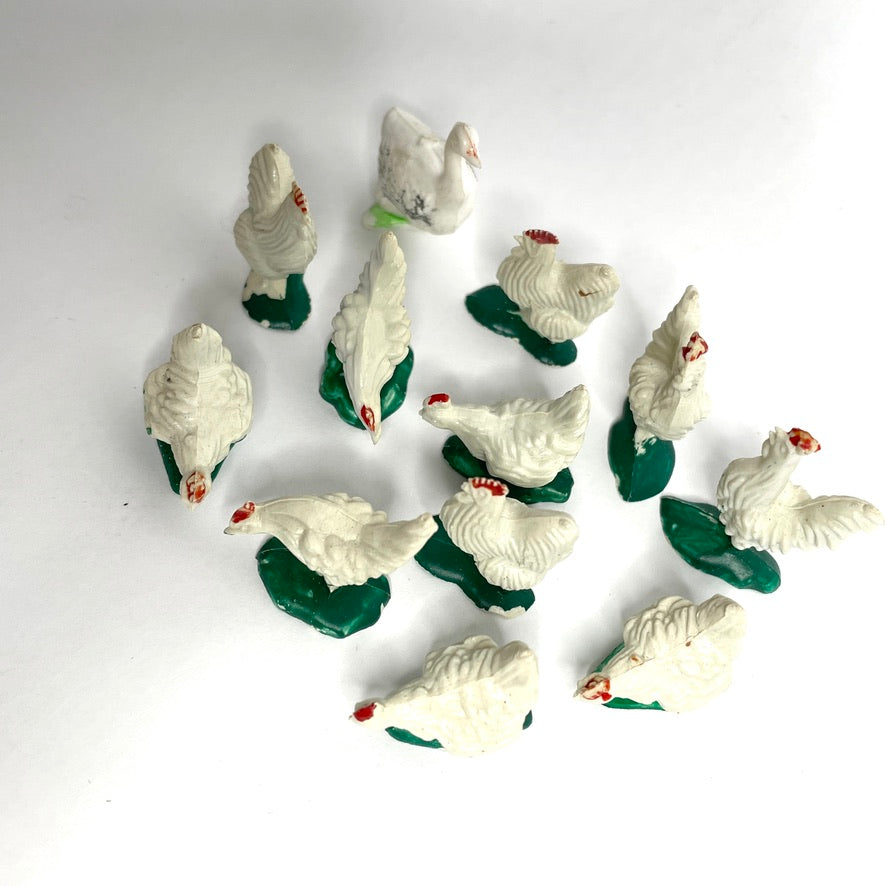 Chickens & Goose Vintage Toy Figure Play Set - 12 pc