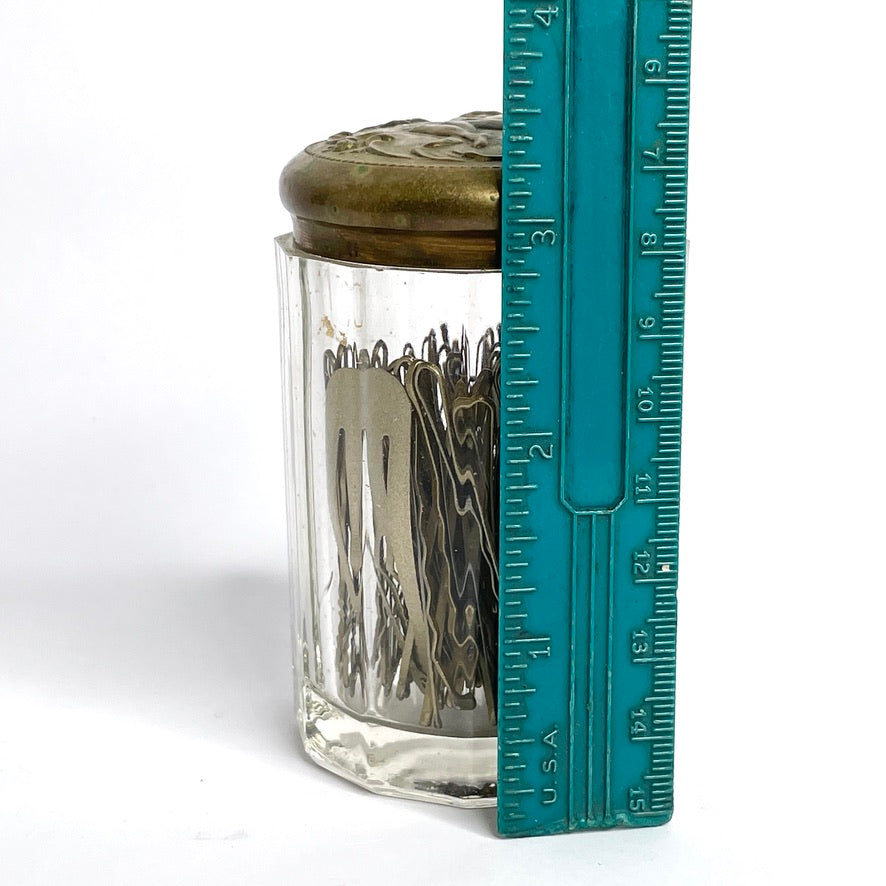 Antique 1910 Bronze Top Cupid Vanity Jar