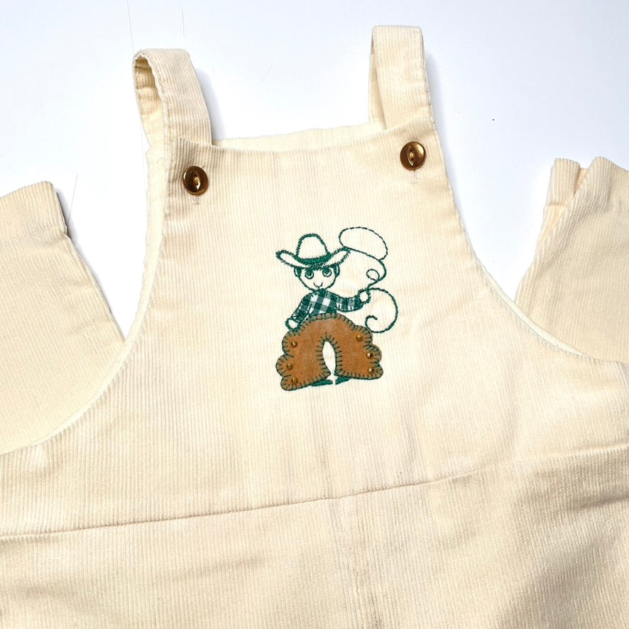 Cowboy Appliqué Cream Corduroy Overalls 4T