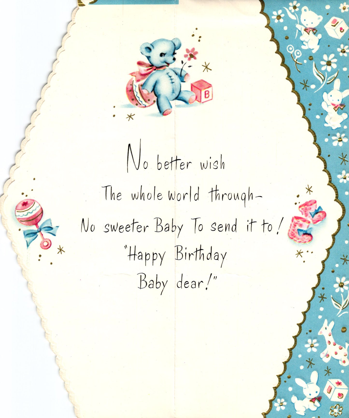 Birthday - Happy Birthday Baby - Glossy Slim Vintage Greeting Card - Gold Stamped + Embossed