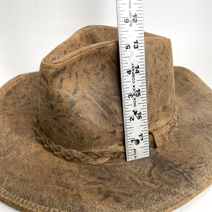 Coyote Leather Henschel Hat Brown Outdoor Rugged Braided Band Mens M Vintage USA