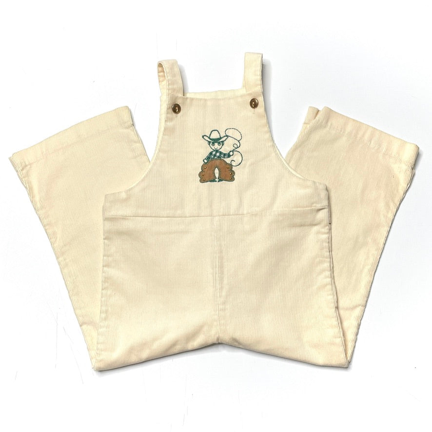 Cowboy Appliqué Cream Corduroy Overalls 4T