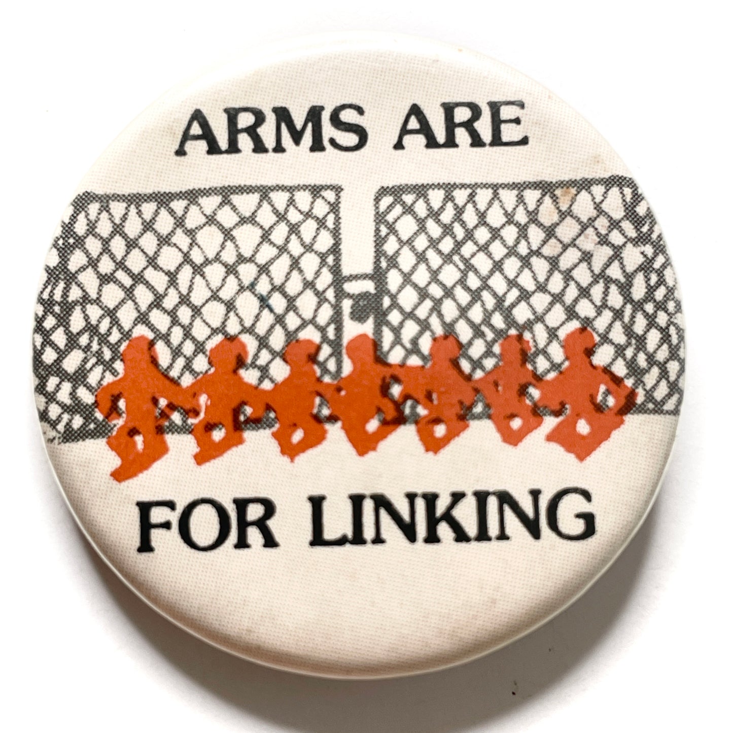 Arms Are For Linking Donnelly/Colt Anti-War 70s Vintage Pinback Button 1.5"