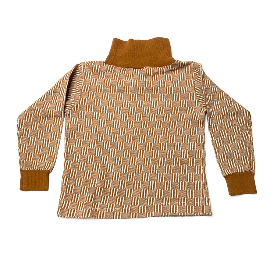 Brown Geometric Pattern Turtleneck Long Sleeve T-Shirt 4T