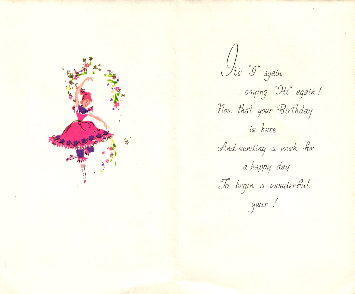 Birthday - Pink Dress - Textured Vintage Greeting Card - Gold Stamped + Embossed