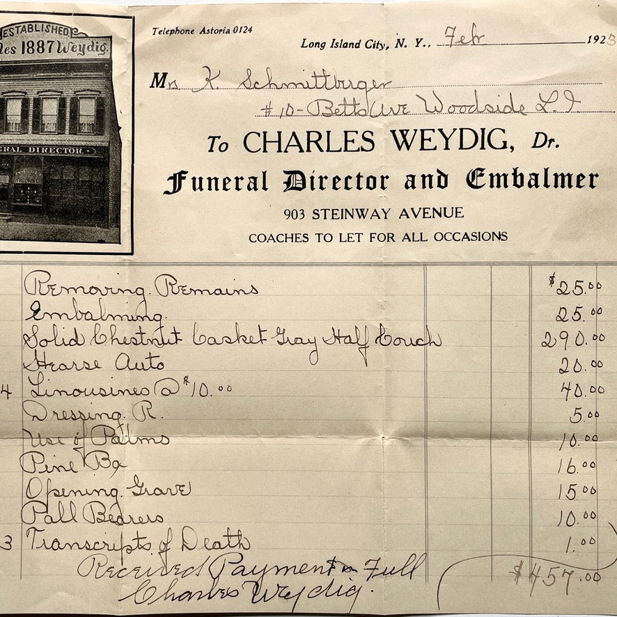 New York City Funeral Ephemera 1900 1902 1922 1923 Steinway Queens Holy Trinity