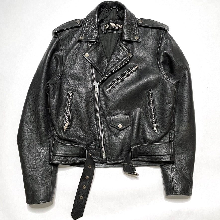 Double Rider Leather Jacket - Heavy Vintage Spartan Genuine Cowhide Size 40 / M