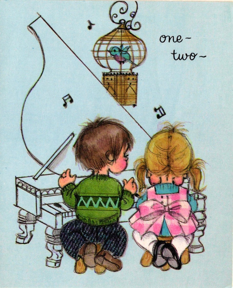 Anniversary - Piano Kids - Vintage Greeting Card