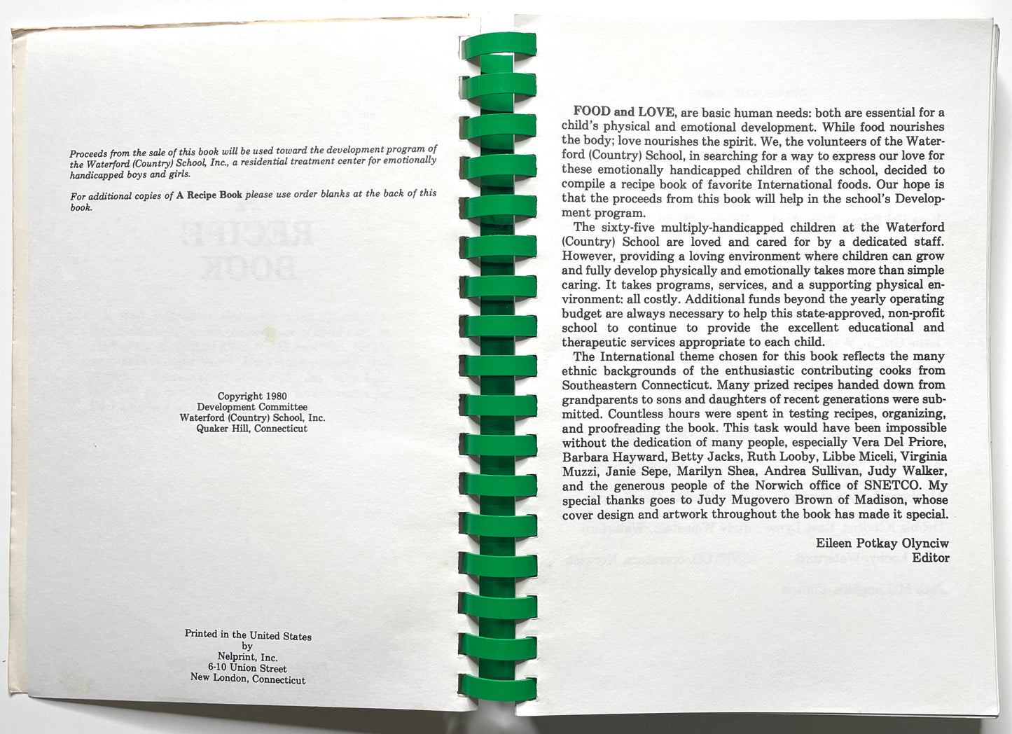 Waterford Country School Cookbook 1980 Quaker Hill CT - 80s Spiral Bound Illustrated Recipe Book
