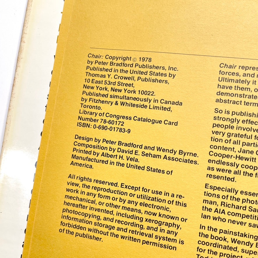 Chair 1978 Hardcover Design History Book