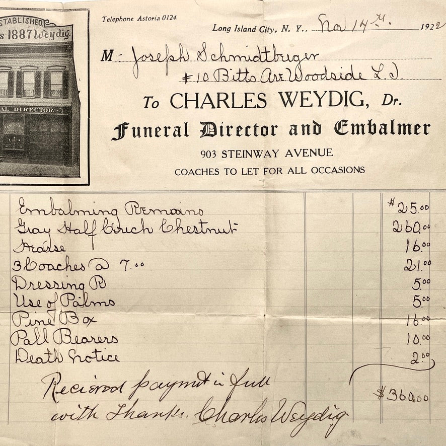 New York City Funeral Ephemera 1900 1902 1922 1923 Steinway Queens Holy Trinity