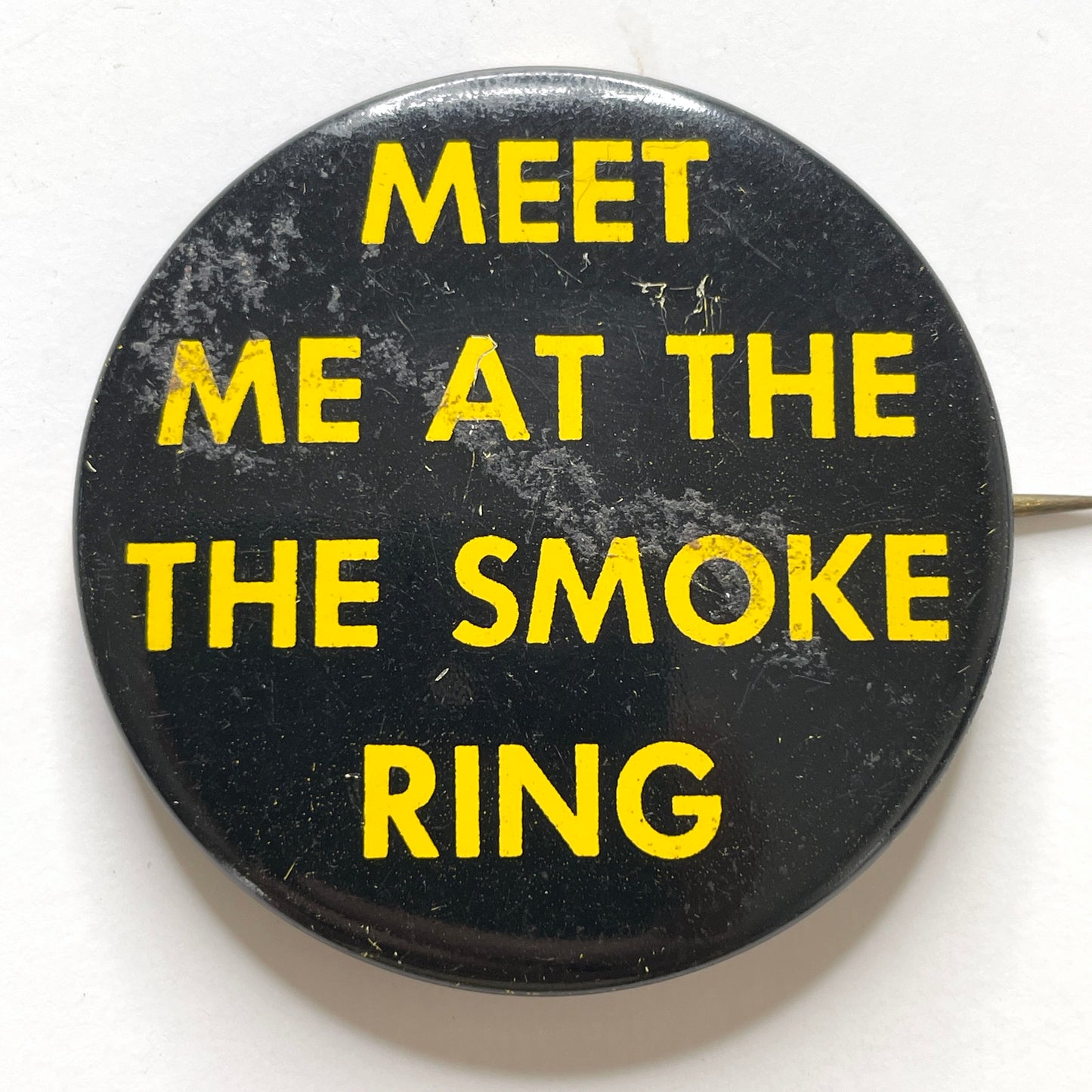 Meet Me At The Smoke Ring 1964 Worlds Fair Cigar Pavilion 60s Vintage Pinback Button 2"