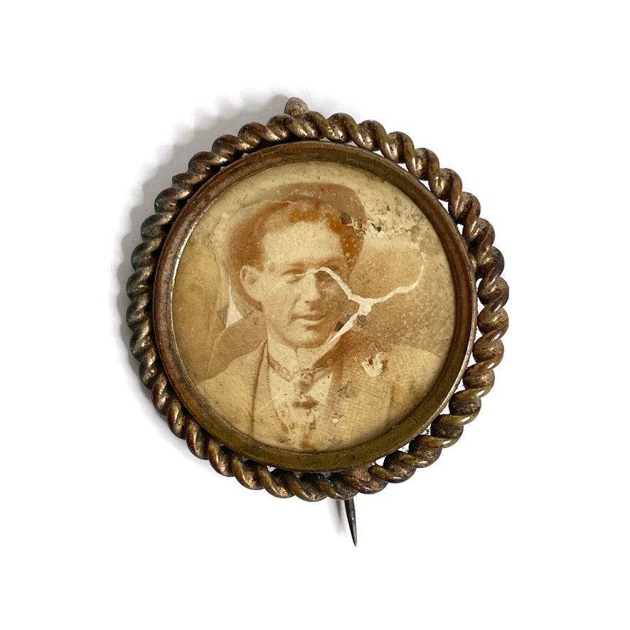 Antique Photographic Mourning Brooch Victorian Young Man