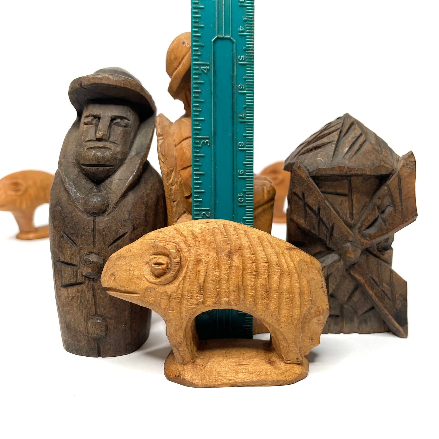 New England Primitive Folk Art Wood Carved Figure Set