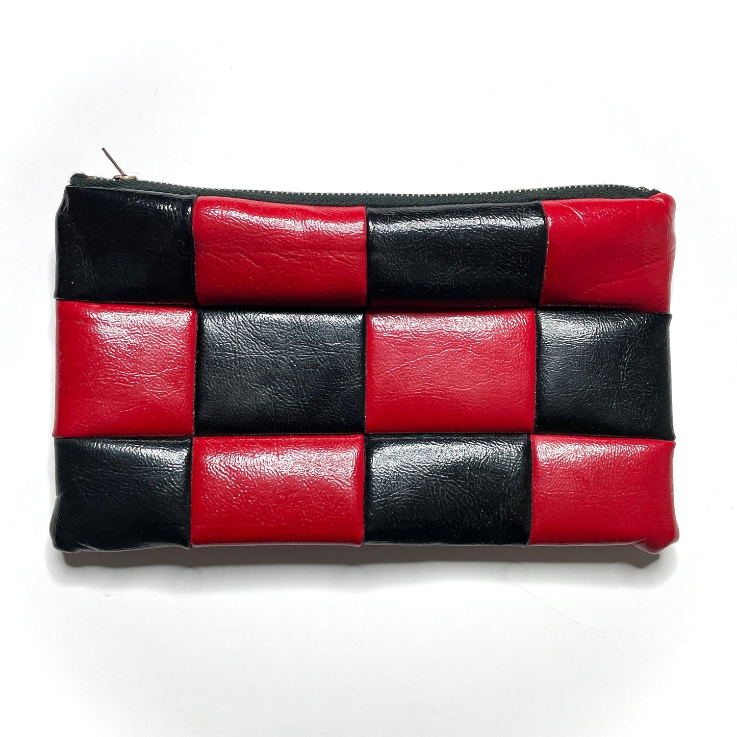 Checkered Faux Leather Zipper Travel Pouch 80s Dandy Bag