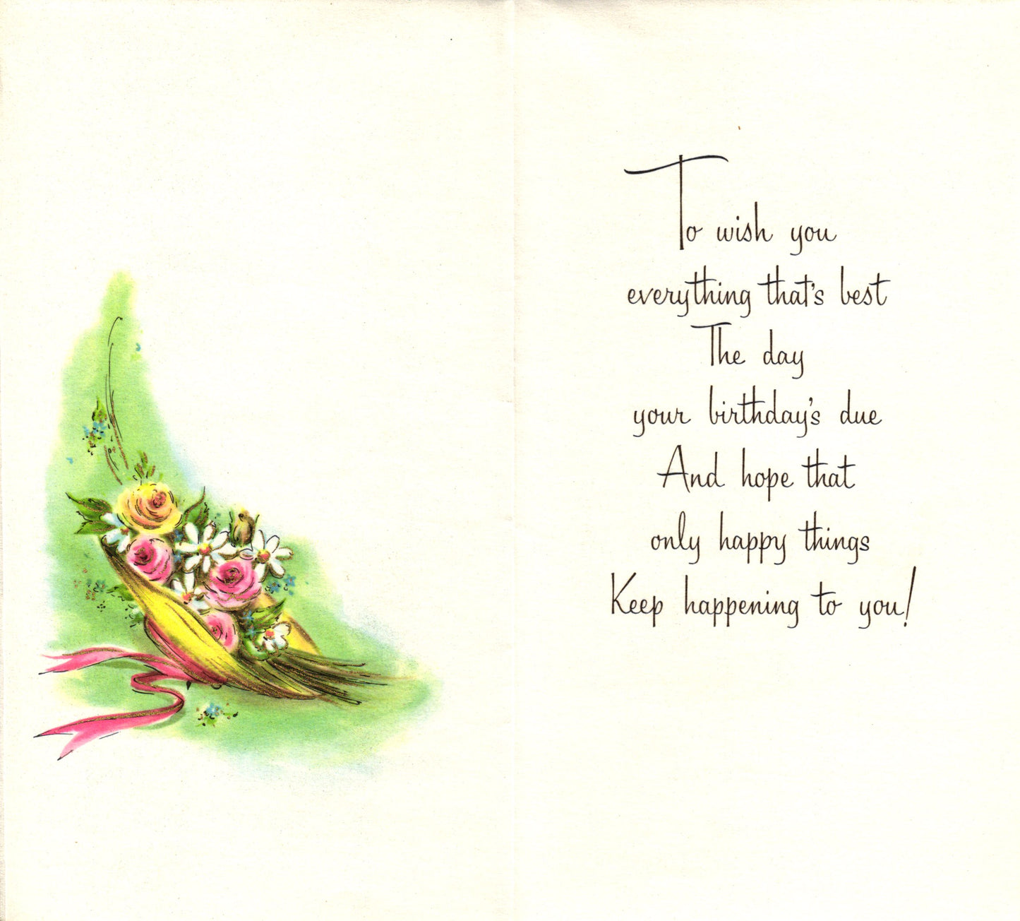 Birthday - Flower Cart - Slim Vintage Greeting Card - Gold Stamped + Embossed