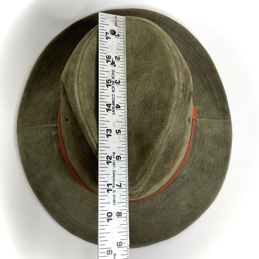 Leather Suede Trail Hiking Hat Outdoor Vintage American Eagle Mens M Army Green