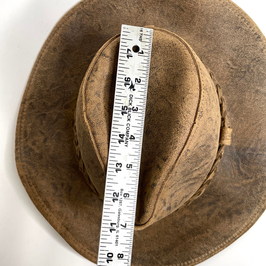 Coyote Leather Henschel Hat Brown Outdoor Rugged Braided Band Mens M Vintage USA