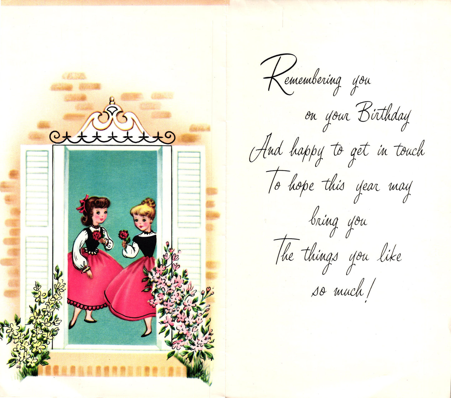 Birthday - Gal Pals - Glossy Vintage Greeting Card