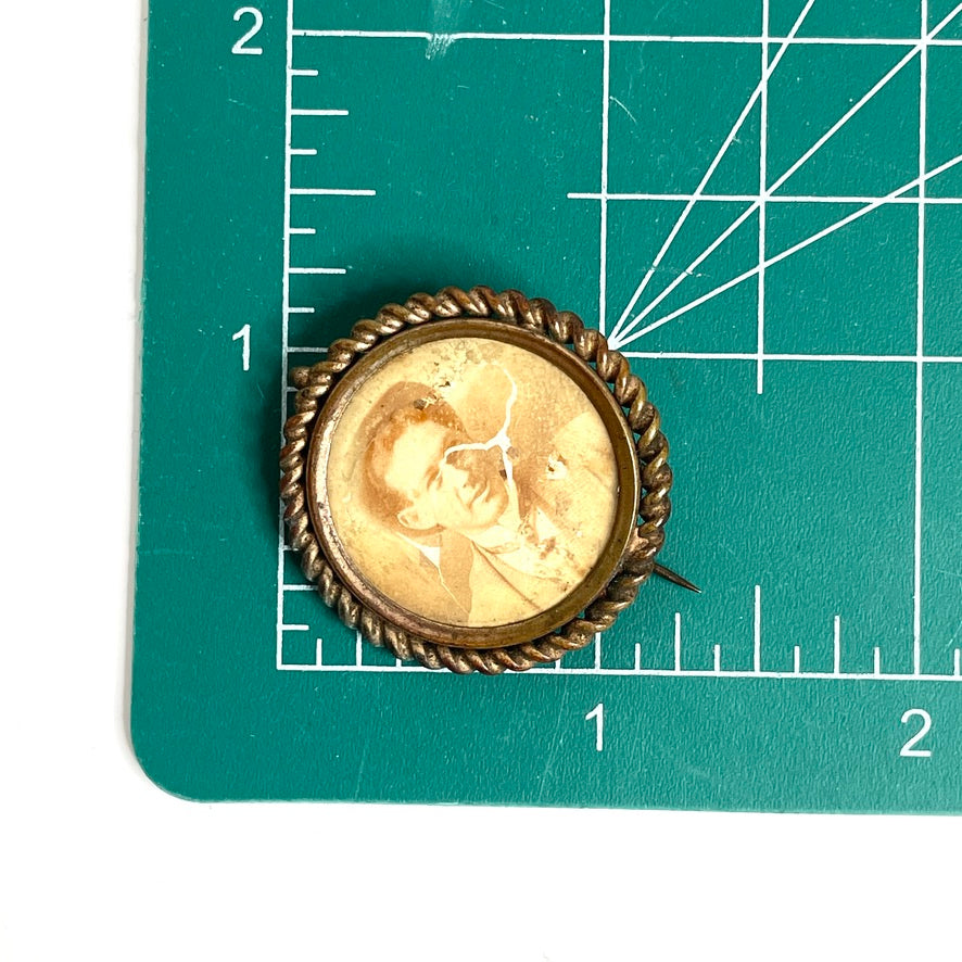 Antique Photographic Mourning Brooch Victorian Young Man
