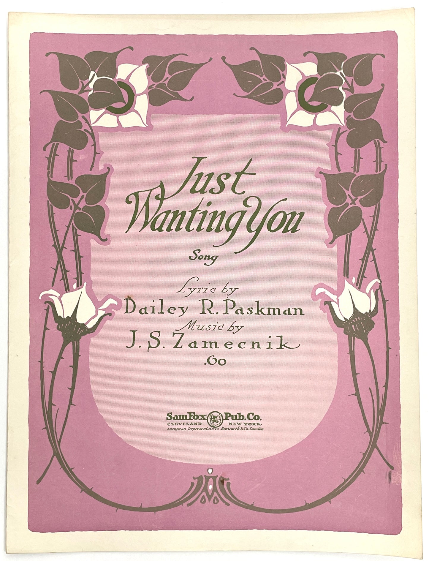 Just Wanting You 1921 Sheet Music