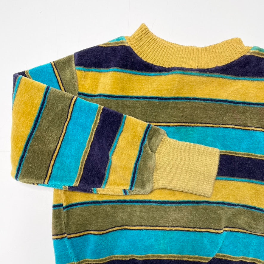 Green & Blue Striped Velvet Crewneck Sweater 3T