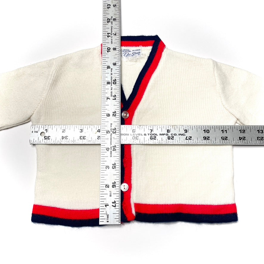 Tennis Embroidery Blue & Red Stripe White Cardigan Sweater 12M