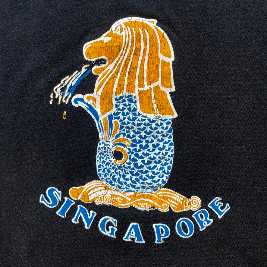 Vintage 80s Merlion Singapore China Heavy Weight T-Shirt Black (L)