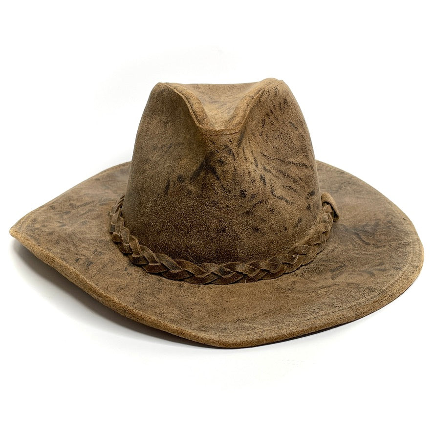 Coyote Leather Henschel Hat Brown Outdoor Rugged Braided Band Mens M Vintage USA