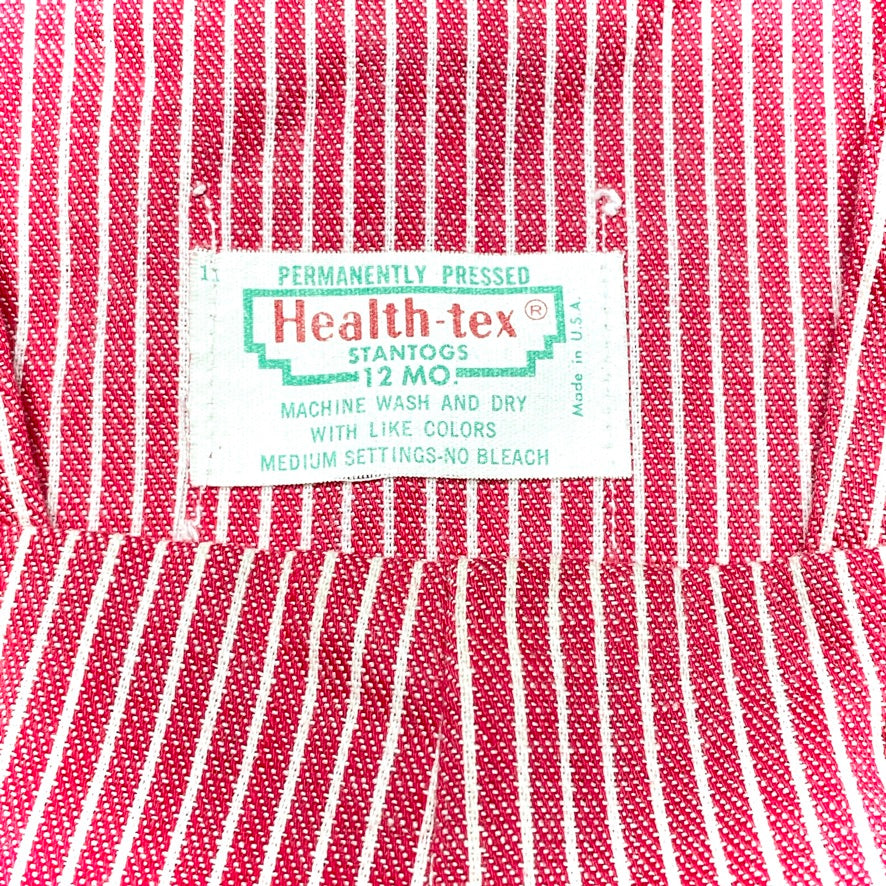 Train Appliqué Red Pinstripe Overalls 12M