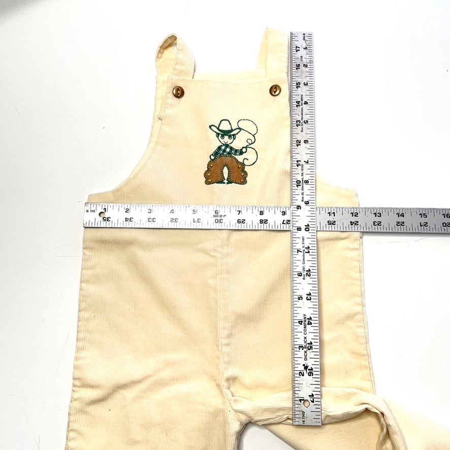 Cowboy Appliqué Cream Corduroy Overalls 4T