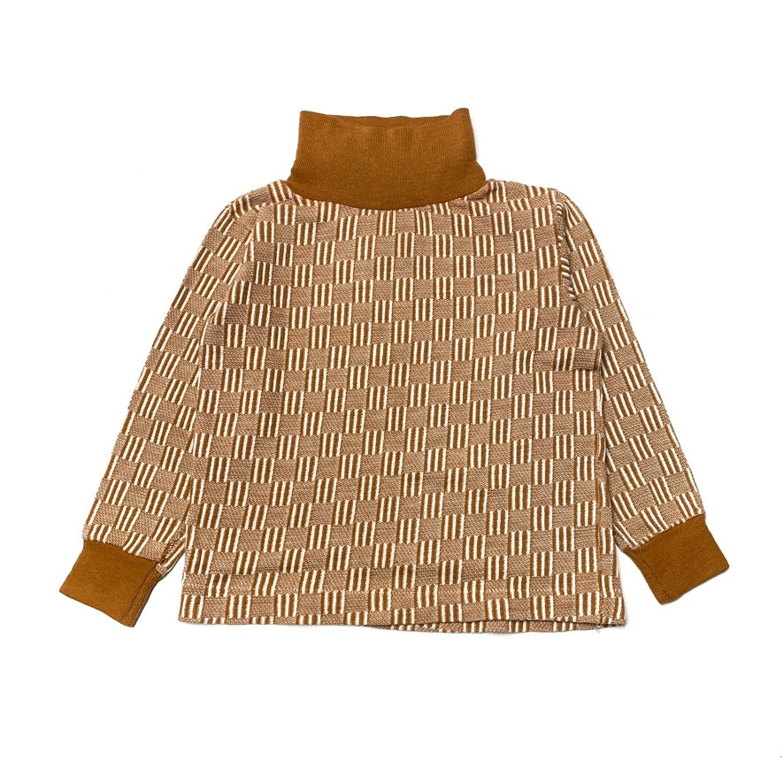 Brown Geometric Pattern Turtleneck Long Sleeve T-Shirt 4T