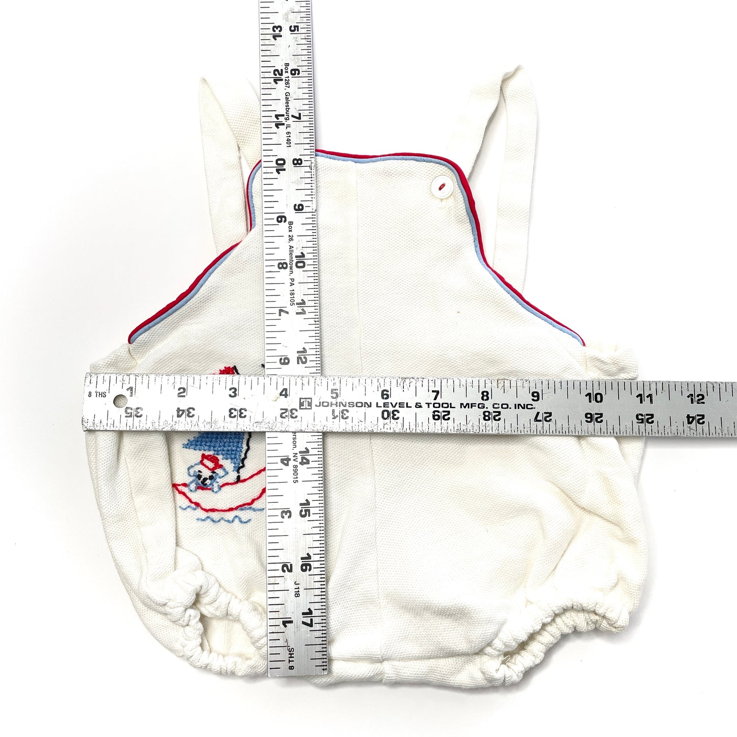 Puppy & Sailboat Embroidery White Overalls 3M