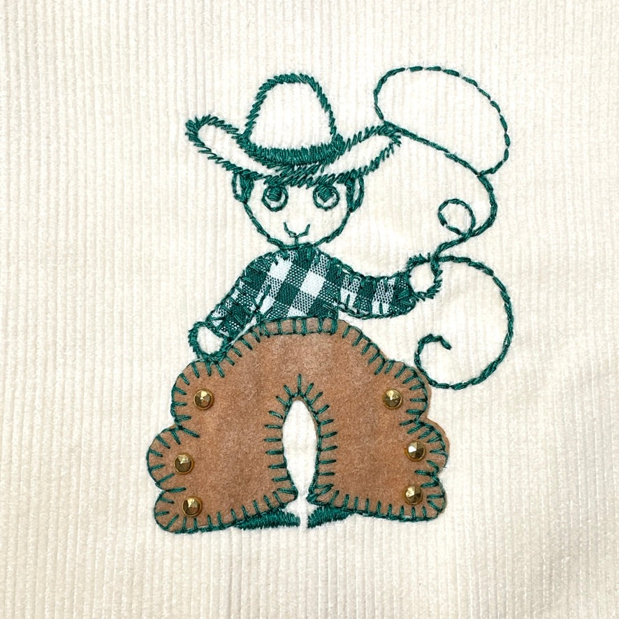 Cowboy Appliqué Cream Corduroy Overalls 4T
