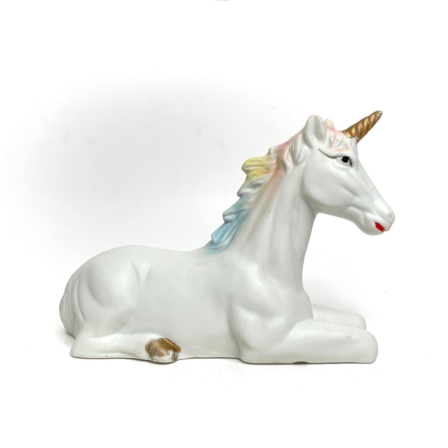 80s Vintage Porcelain Ceramic Unicorn Statue