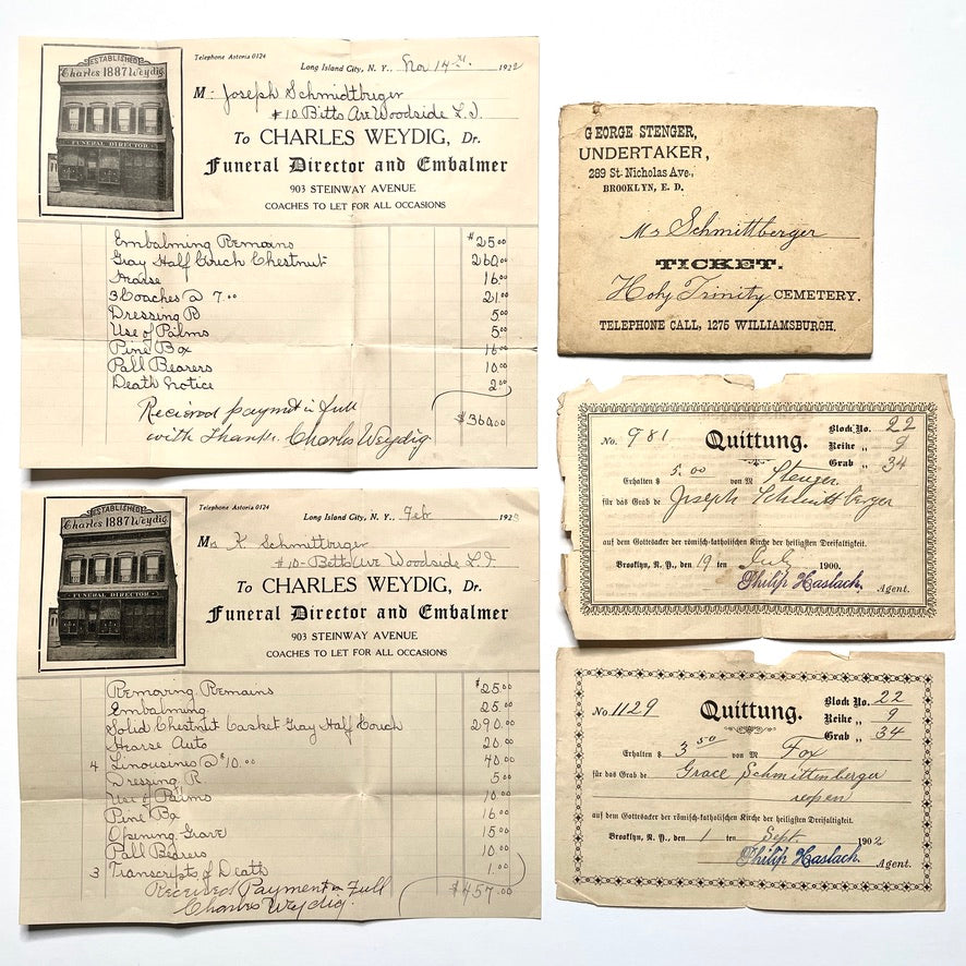 New York City Funeral Ephemera 1900 1902 1922 1923 Steinway Queens Holy Trinity