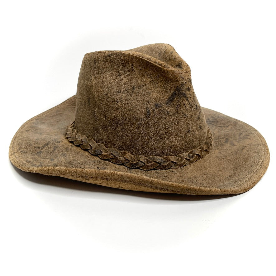 Coyote Leather Henschel Hat Brown Outdoor Rugged Braided Band Mens M Vintage USA