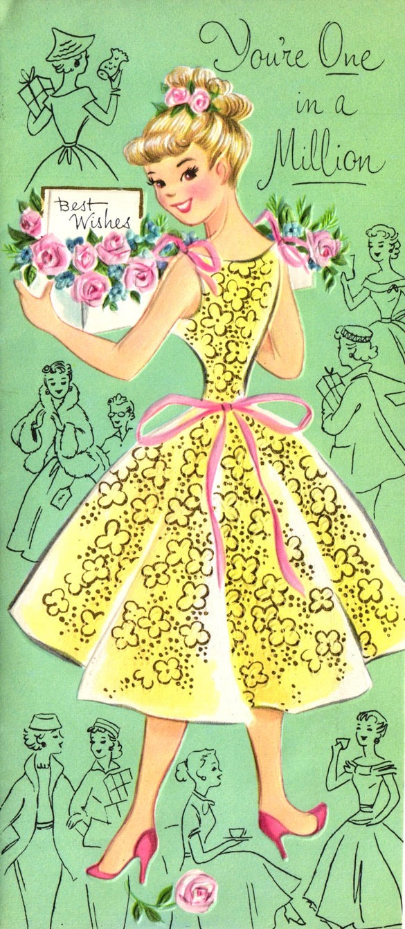 Birthday - You're One in a Million - Slim Vintage Greeting Card - Gold Stamped + Embossed